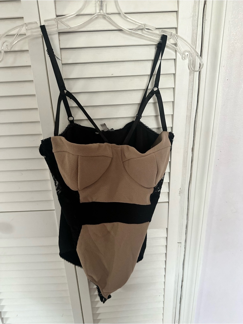 Charlotte Russe Black and Tan Colorblock Bodysuit